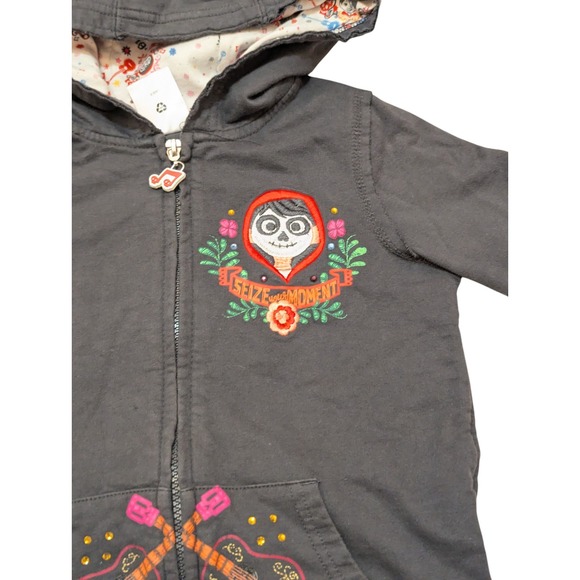 Disney Coco Movie Zip Up Hoodie‎ Embroidered Art Gray Kids Size 9/10 - Picture 10 of 11